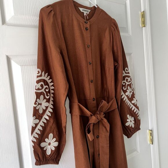Boden Mae Linen Blend Shirt Dress Russet-Size 8R - Picture 6 of 11